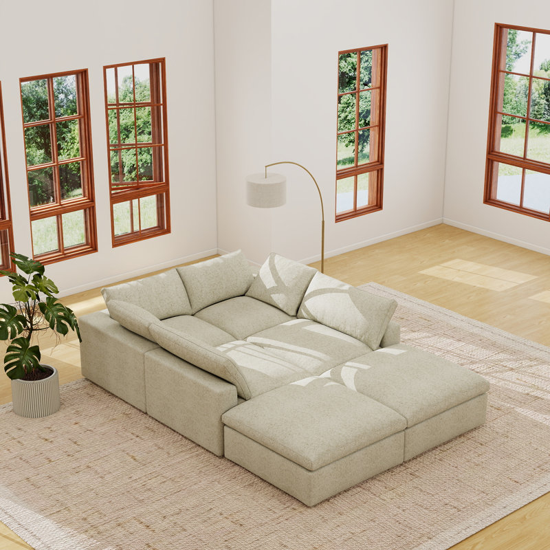 Canapé modulaire rembourré 6 pièces Kenda Ellerie, Mélange de lin kaki
