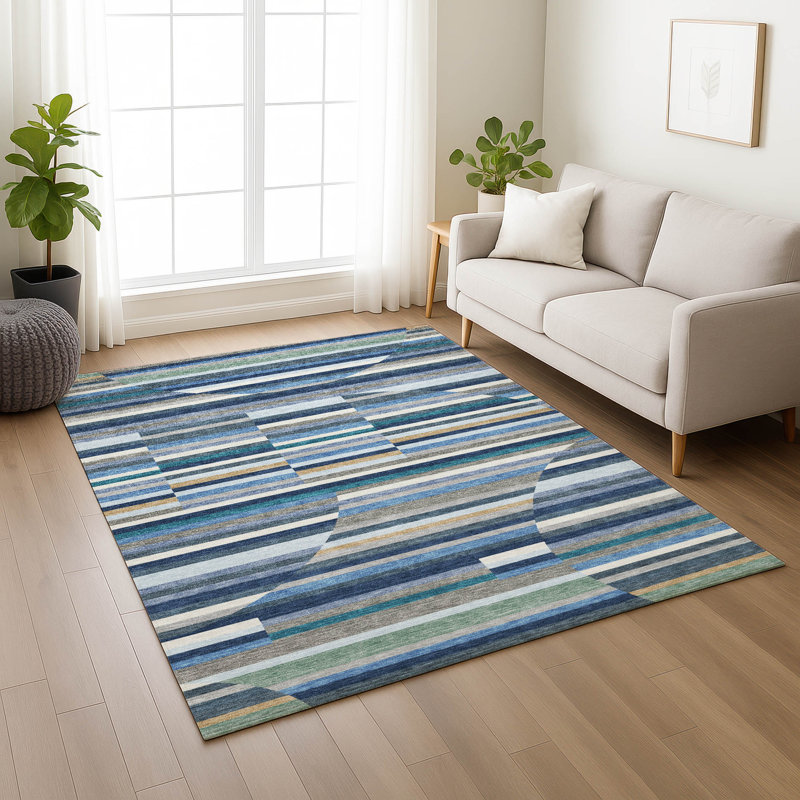 Machine Washable Indoor/Outdoor Chantille ACN2600 Stripes Rug, 8' x 10', Navy