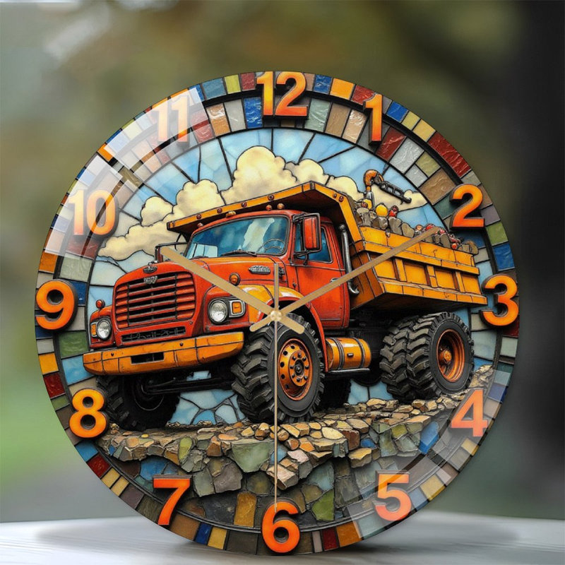 Horloge murale orange en forme de camion - horloge murale moderne en verre 12 po