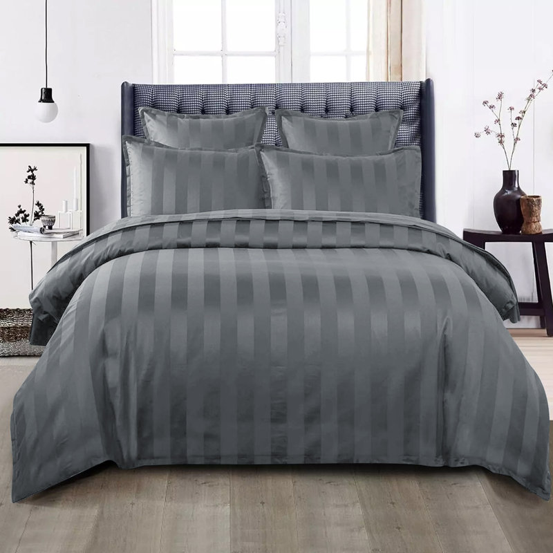 Renze Microfiber 250 TC Reversible Stripe Duvet Cover Set with Pillowcases, Double Duvet Cover + 2 Standard  Pillowcases