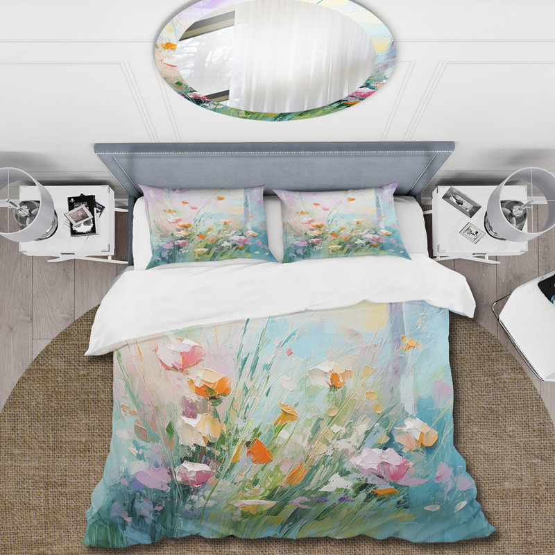 Ensemble de housse de couette jaune et rose Meadows Breeze III - Meadow, Housse de couette pour grand lit et 2 taies décor