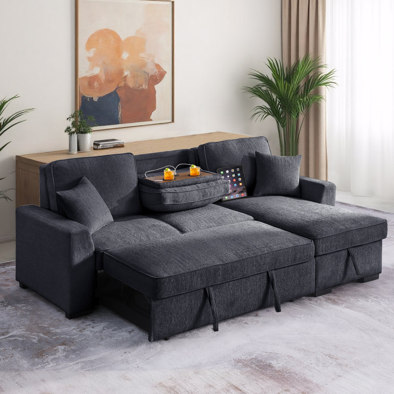 Amalyn L-Shaped Reversible Sleeper Sofa with Storage Chaise and Fold-Down Cupholders with Reversible Chaise for Living Room