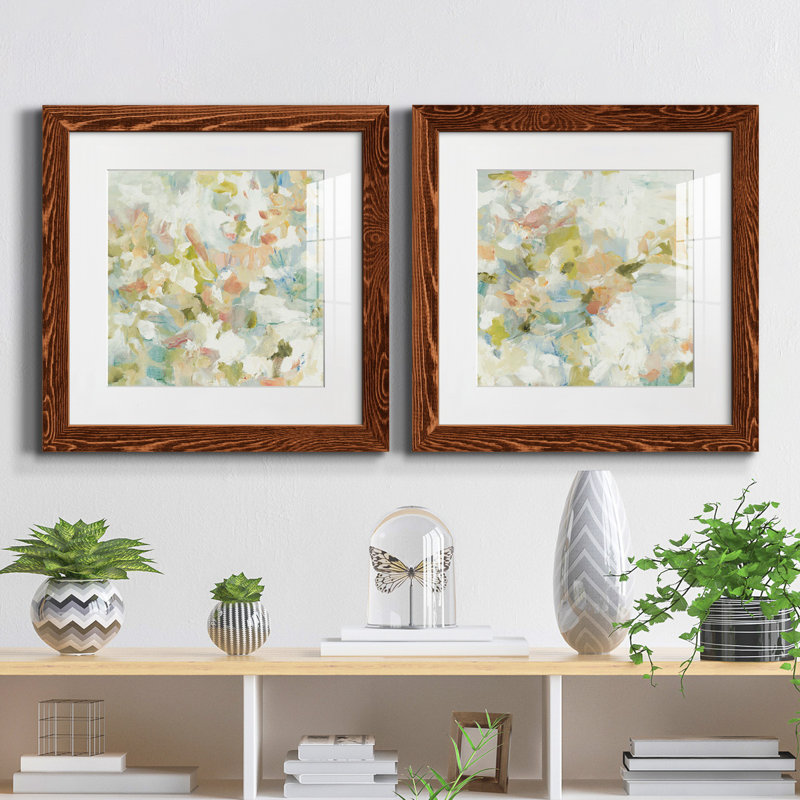 Floral Blush - ensemble de 2 reproductions d'art sur papier encadré, Érable encadré, H 17 po x l 34 po x P 1,5 po