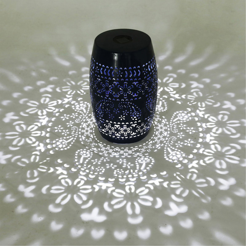 Solar Side Table With Built-In Solar Battery,Stunning Flower Pattern At Night,Eco-Friendly And Energy Efficient Outdoor Furniture Ideal,For Patios Gardens And Backyards