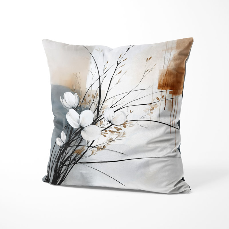 Coussin décoratif à motifs botaniques et floraux du milieu du siècle - Coussin décoratif, H 16 po x l 16 po
