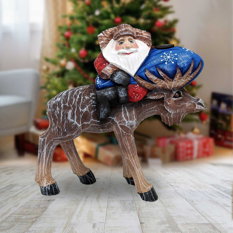Figurine chef-d'œuvre de père Noël orignal sculpté sur bois