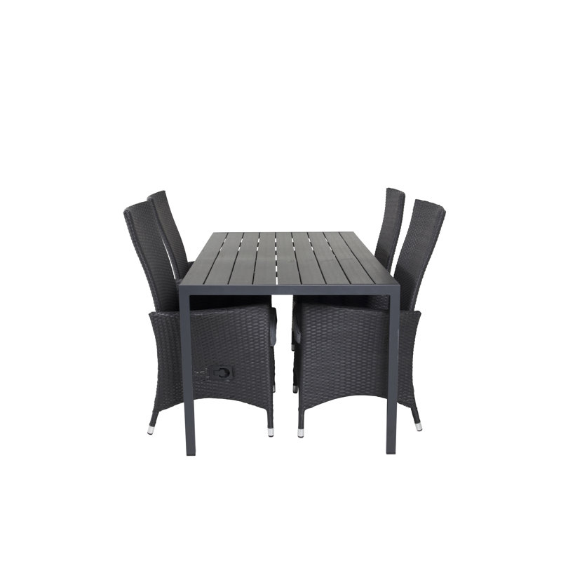 Alby 4 - Person Patio Dining Set with Rectangular Table , Cushions Included, Black