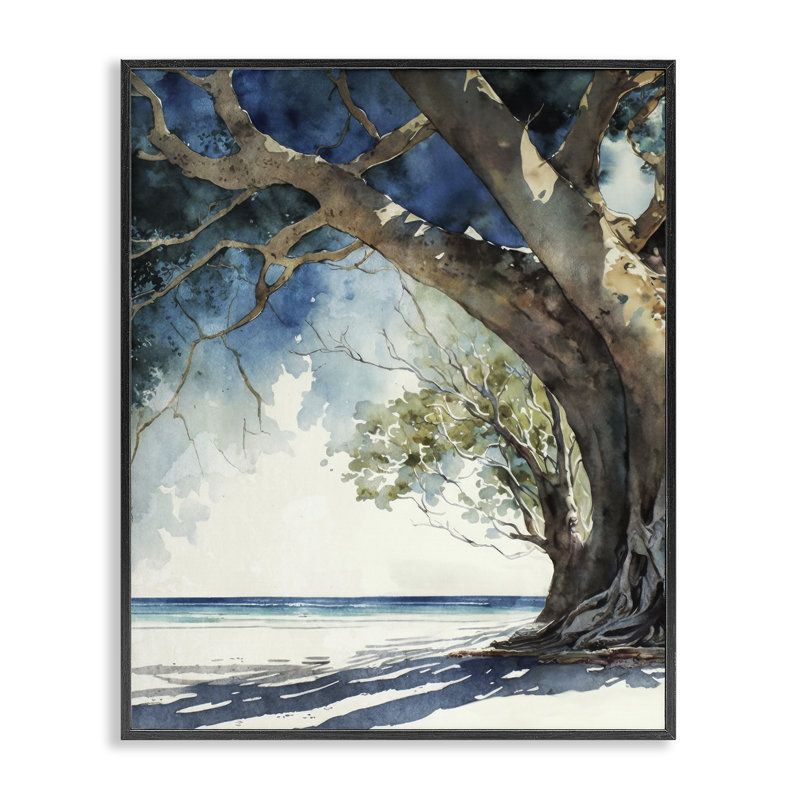  «Looming Tree on Coast», art de la giclée sur toile par Svetlana Aleynikova, H 14 po x l 11 po, Giclée encadrée noir minuit