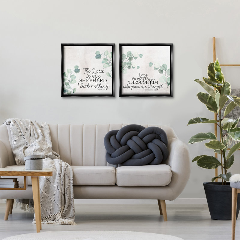 Ensemble de 2 toiles flottantes Spiritual Scriptures with Eucalyptus, design par Kim Allen, Cadre flottant noir de jais