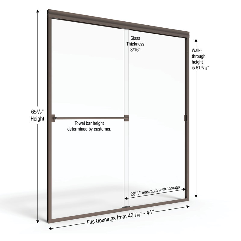44'' - W x 65.5'' H Bypass Door Semi-Frameless Shower Door with, Oil Rubbed Bronze, Clear