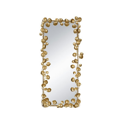 Full Length Mirror With Golden Leaf Accents, Floor Mirror For Bedroom And Living Room