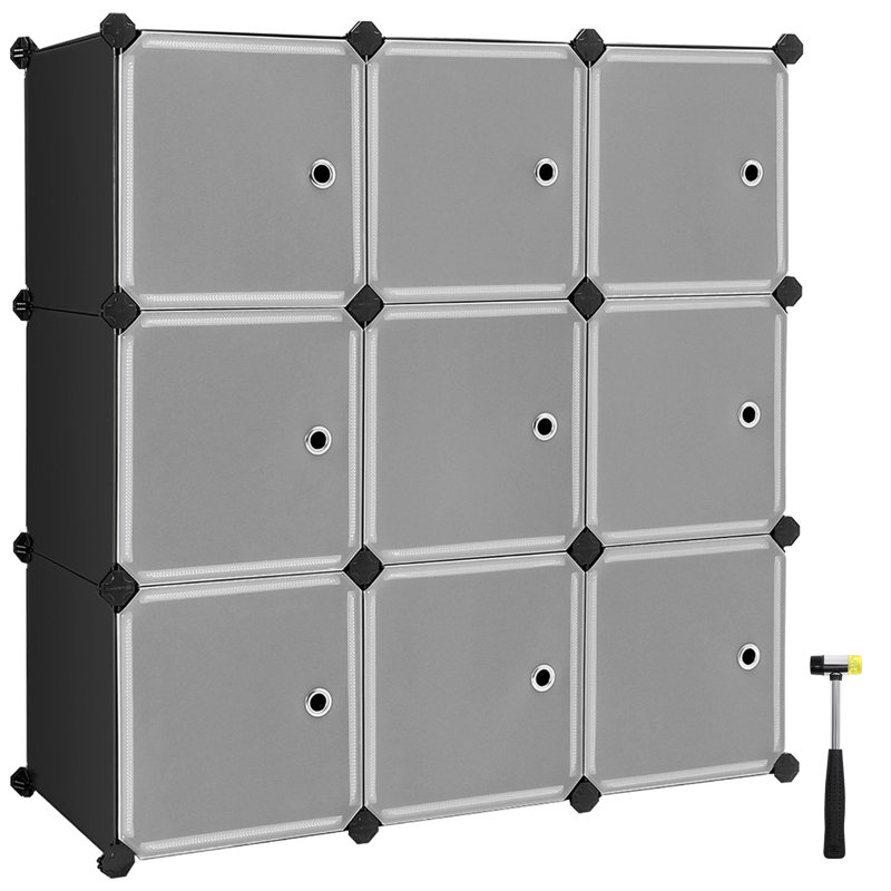 9 Pair Stackable Shoe Storage Cabinet, Black/Grey