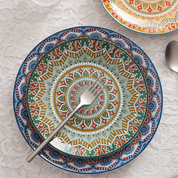 Wayfair 4 Reviews - Set | Porcelain Bungalow & China Service Mandala Rose Dinnerware for