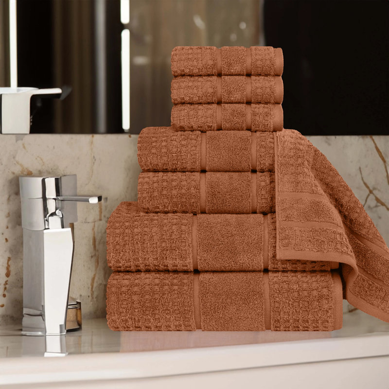 Hisela Zero Twist Cotton Solid Waffle Honeycomb Plush Soft Absorbent Medium Weight Assorted Towel Set, Rust