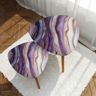 Triangle Nesting Coffee Table Set of 2 Abstract lavender liquid marble watercolor glitter foil stripes Violet End Table Modern Minimalist Side Table Set for Living Room Bedroom