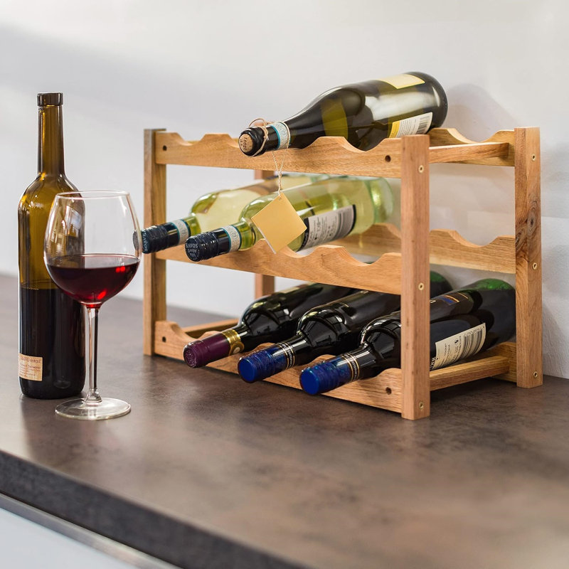 Solid Wood Tabletop Wine Bottle Rack Beige