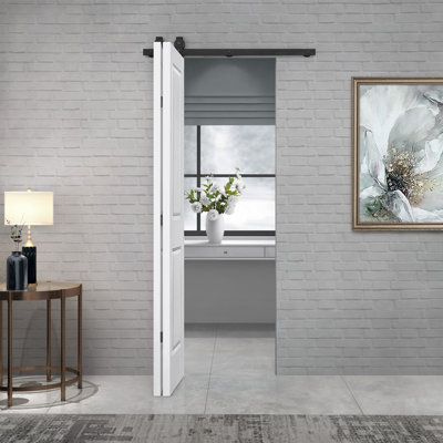 Porte de grange pliante en panneau de fibres à densité moyenne 2 panneaux 24 po x 80 po avec quincaillerie coulissante | Idée de cadeau
