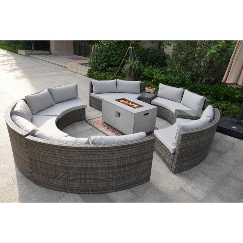 Ensemble de conversation en osier / rotin pour 12 personnes avec coussins Blanche