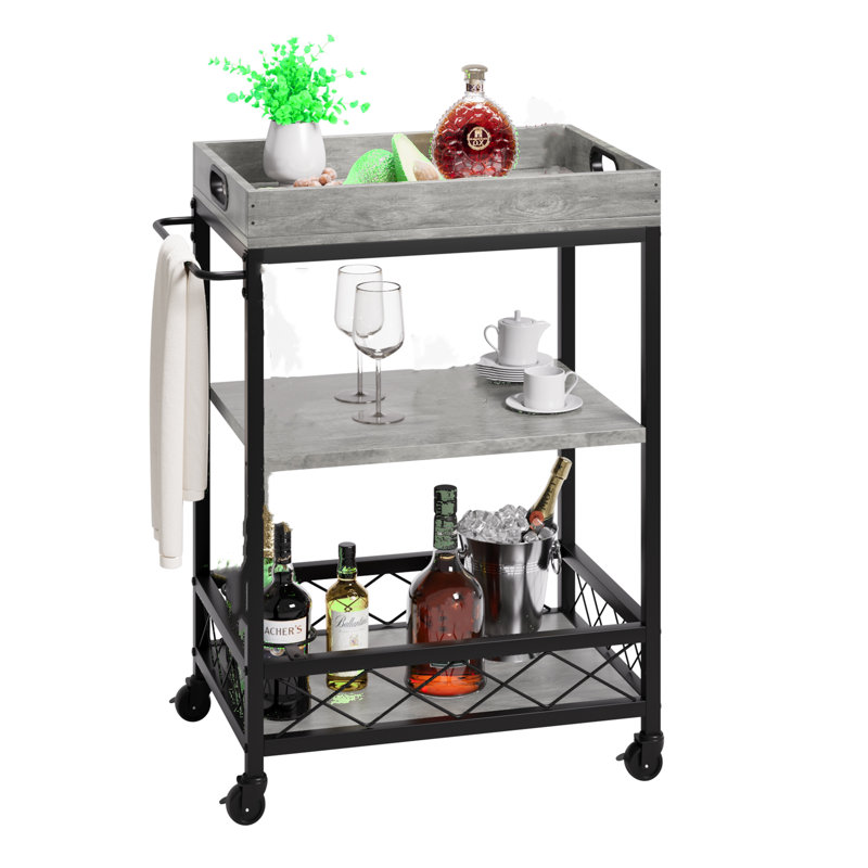 Chariot-bar en bois Vidrine, Gris