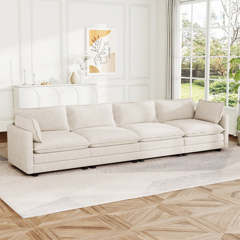 Corduroy Square Arm Rectangle Sofa For Living, Beige Corduroy