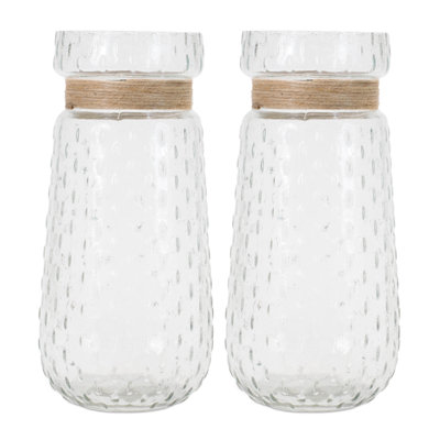 Vase en verre texturé avec accents de jute
