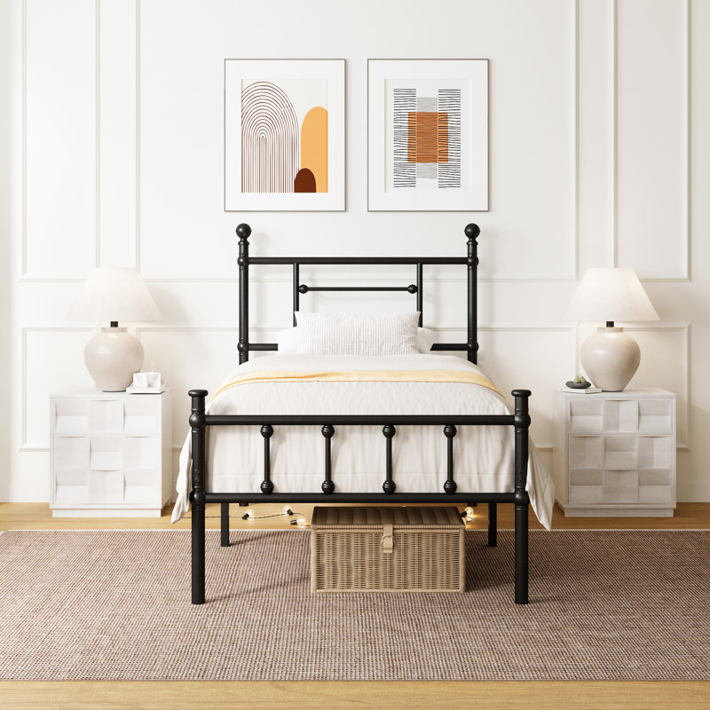 Metal Bed Frame with Headboard, Underbed Storage, No Box Spring Needed, Easy Assembly, 18", Twin