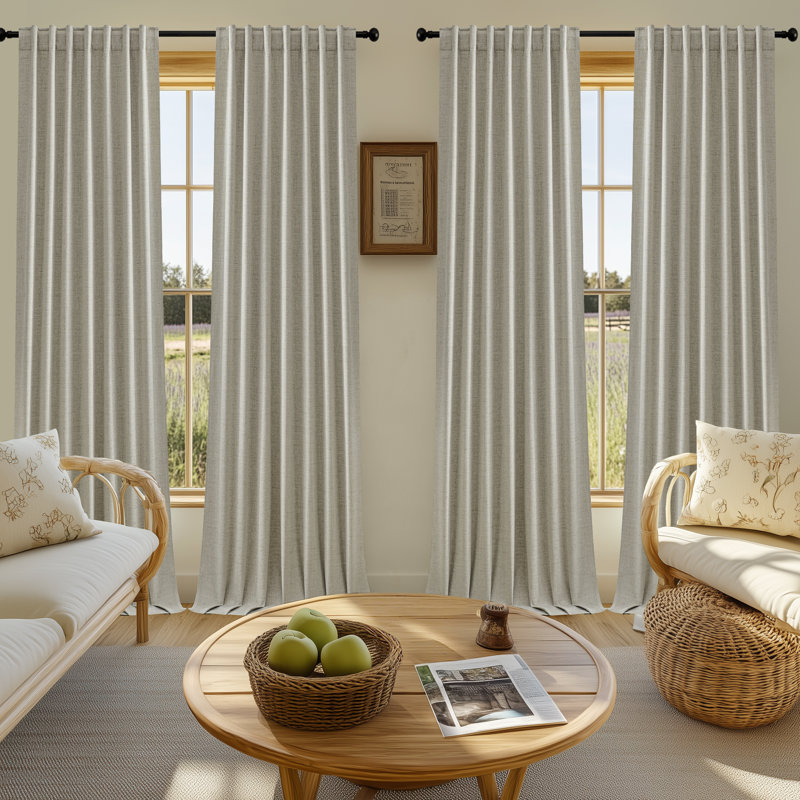 4 Pcs 100% Polyester Burlap Blackout Curtains For Bedroom Back Tab Curtains 4 Panels Set, 52" W x 63" L, Cappuccino