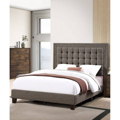 Elegant Style 1Pc Queen Size Upholstered Bed Tufted Headboard Brown And Espresso Finish Bedroom Furniture