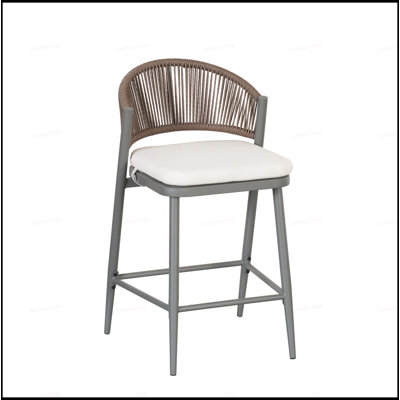 Outdoor Metal Frame Counter Stools With PE Rattan Scallop-Shaped Backrest, Set Of 2, Durable And Stylish