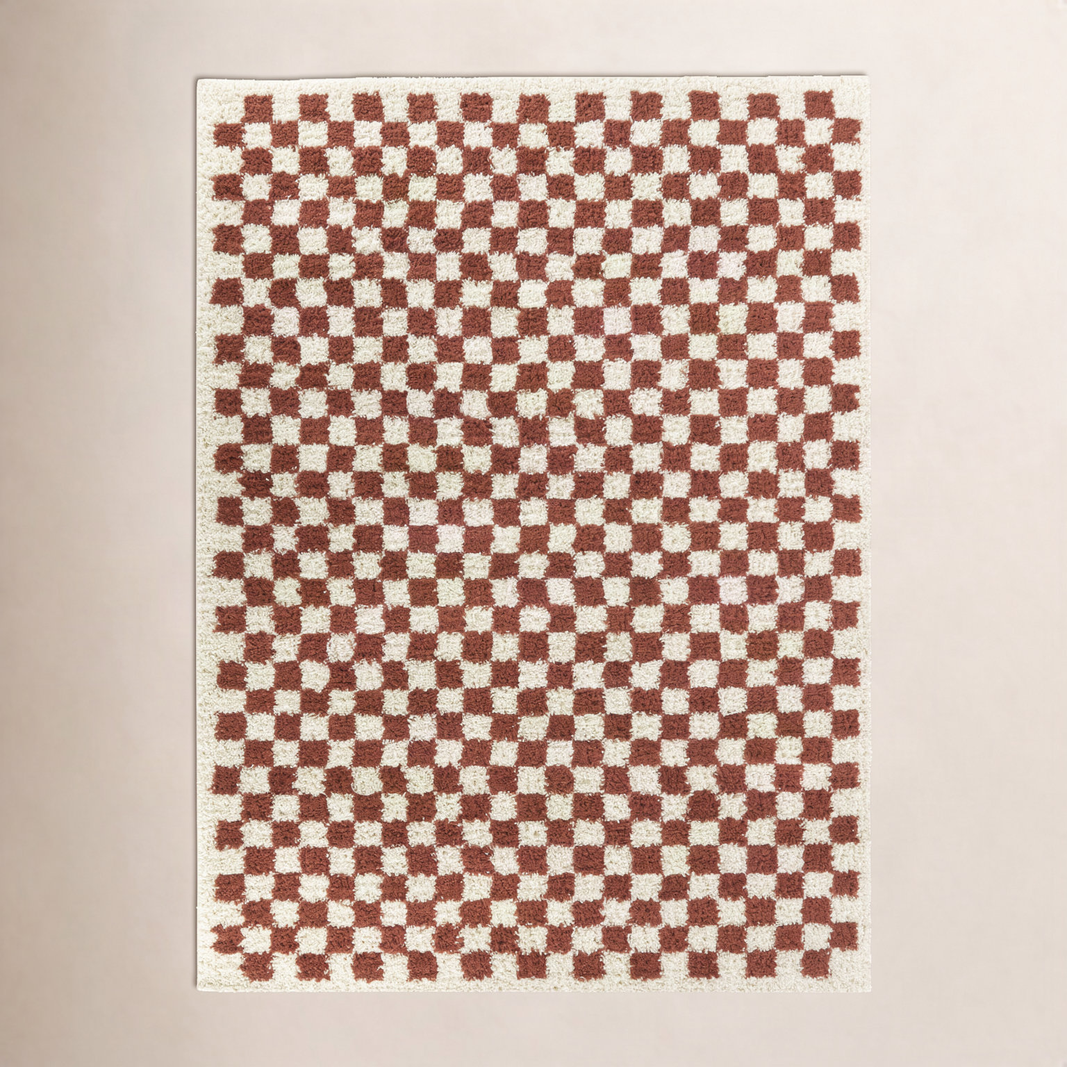 Walker Burnt Orange Cream Checkered Shag Rug, Rectangle 8'9" x 12'