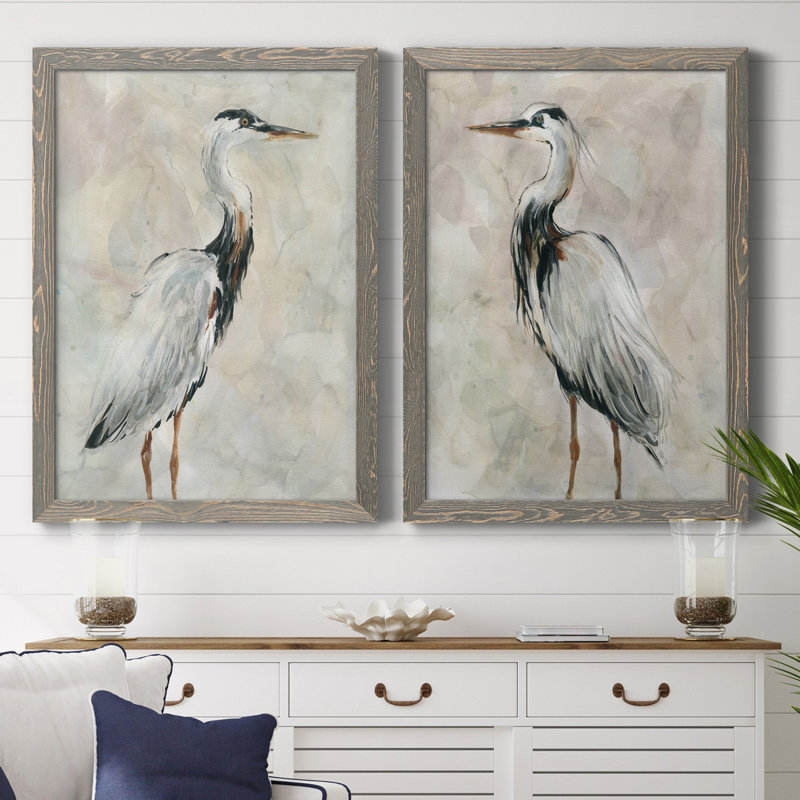 Crane at Dusk I - ensemble de 2 reproductions, Toile encadrée, H 31,5 po x l 47 po, Gris