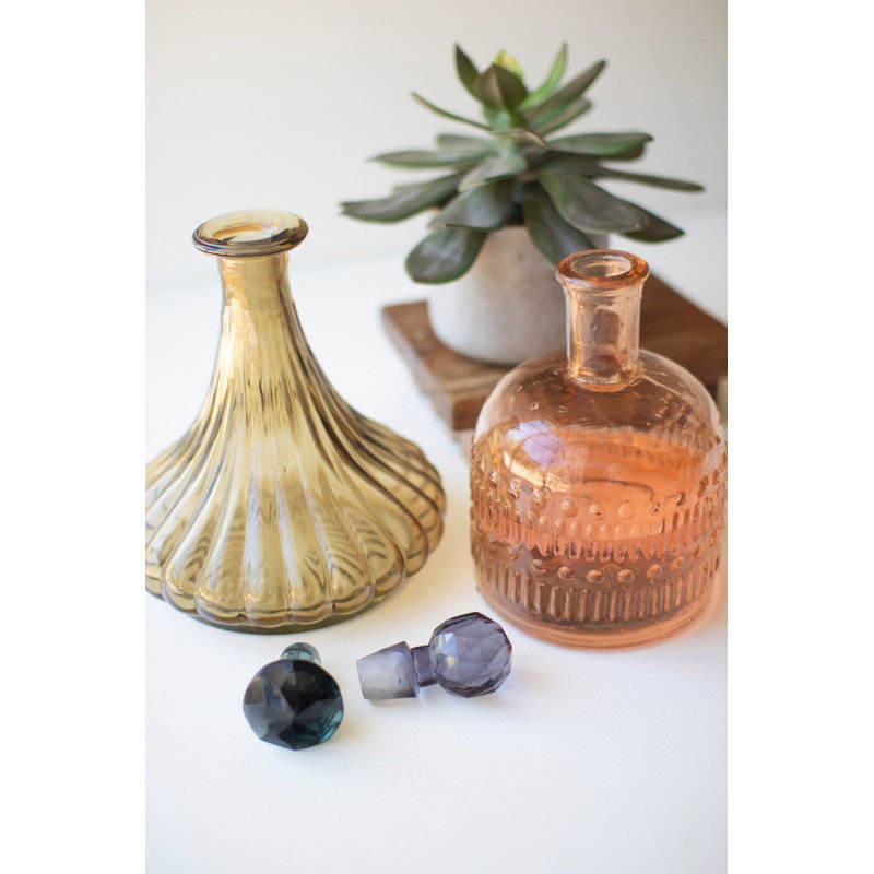 Décanteurs en verre Kalalou - Ensemble de deux bouteilles décoratives peintes de 9 po de hauteur