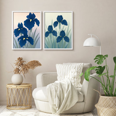 Iris Botanical Wall Art Print Set - Elegant Floral Illustration Framed 2-Piece Set for Bedroom or Living Room Decor