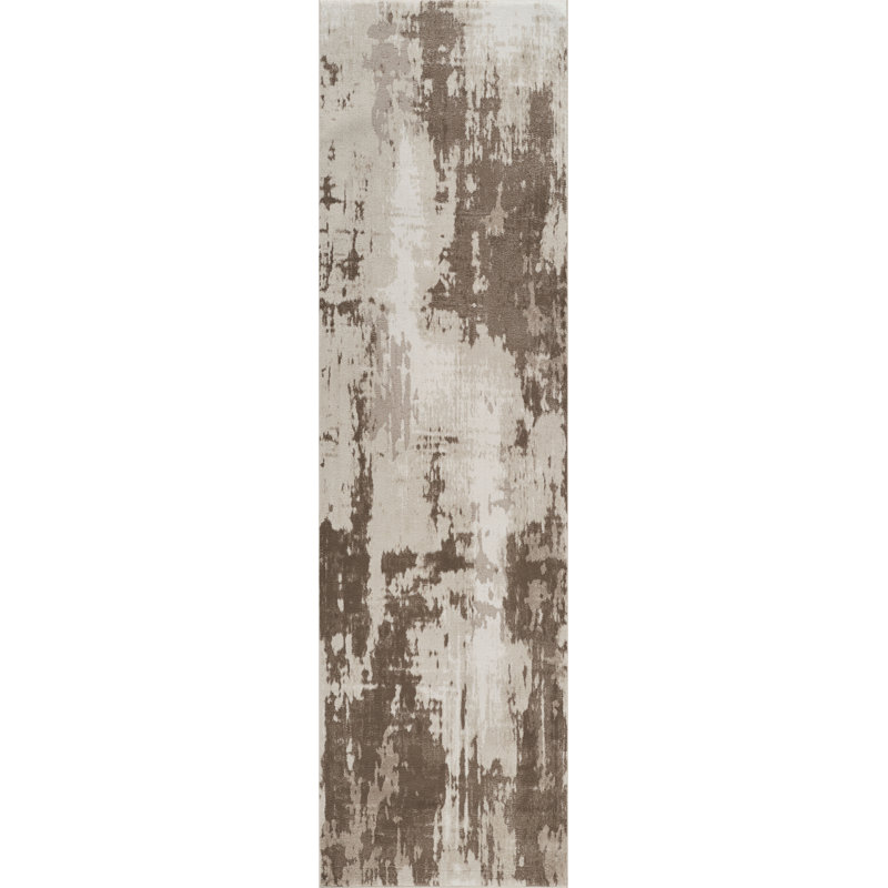 Tapis moderne abstrait beige / brun Blair, Beige/brun, 2 pi 0 po x 6 pi 0 po