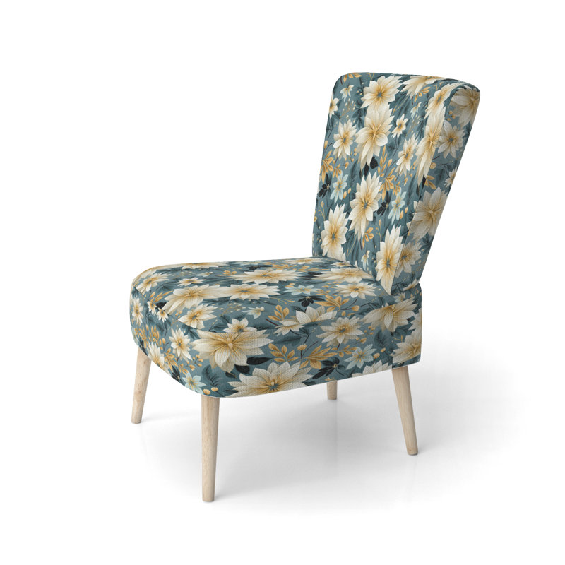 Bleu et or géométrique Floral Harmony Fusion - Chaise d'appoint rembourrée de style campagnard, chaise d'appoint rustique à motif floral
