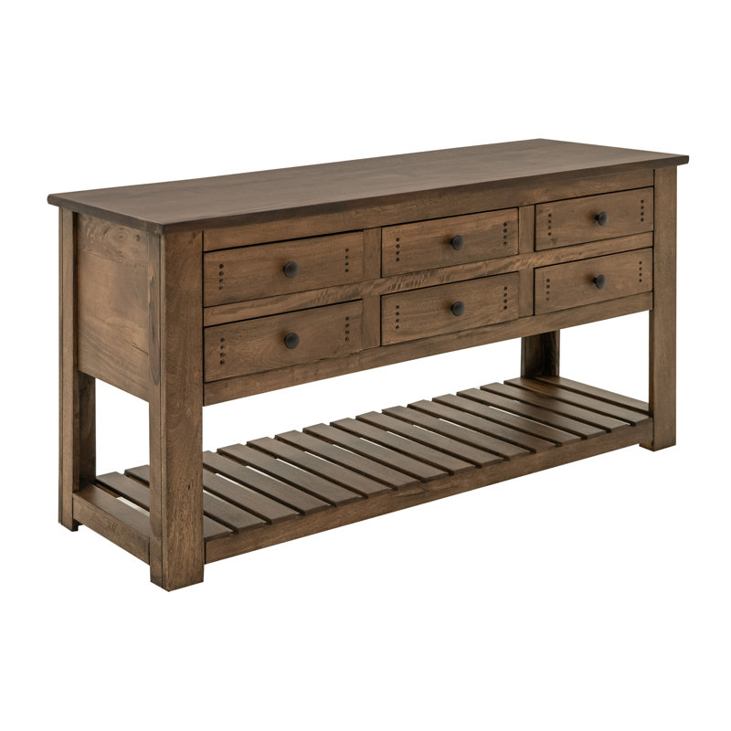 Console Linaa, tiroirs et tablette, bois brun tonneau, 63 po