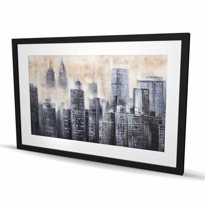 Buildings through the clouds - Office Building Framed Print