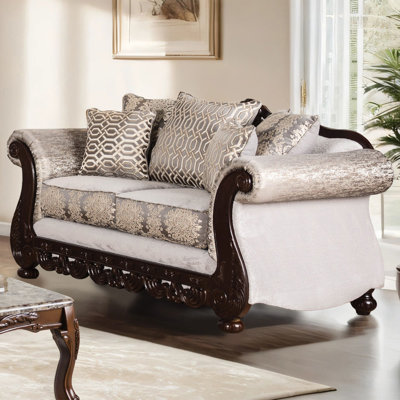 73.4" W Traditional Loveseat, Beige/Dark Cherry