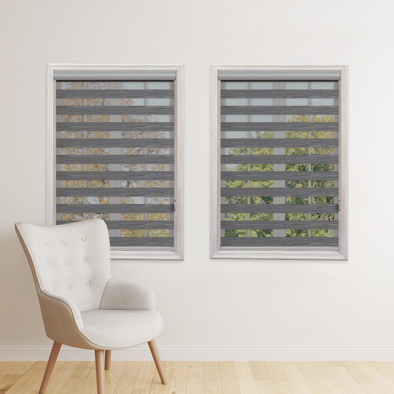 Store à enroulement double avec fenêtre Zebra Blinds, store à cordon horizontal, intimité, 72 po de longueur, gris