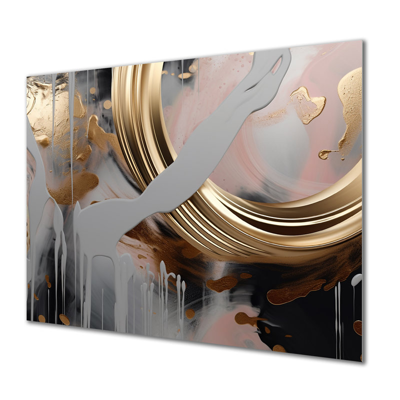 Abstrait abstrait doré et rose Infinity Rivers II - art mural abstrait à l'encre liquide en métal, H 12 po x l 20 po x P 1 po