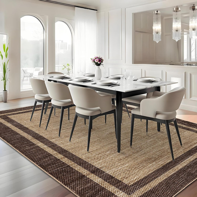 Tapis de couloir neutre lavable 2 x 6 - imprimé à bordure minimaliste, envers en TPR antidérapant, tapis doux pour l'entrée, cuisine (noir)