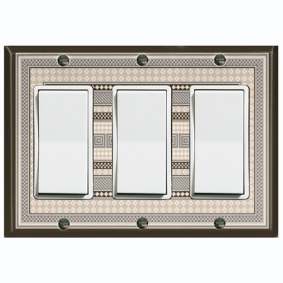 Geometric Pattern Gray Nature Themed 3 - Gang Rocker Standard Wall Plate