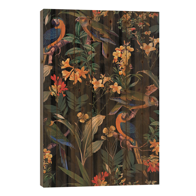 " Colourful Parrots Midnight Jungle " by UtArt, 26" H x 18" W x 1.5" D