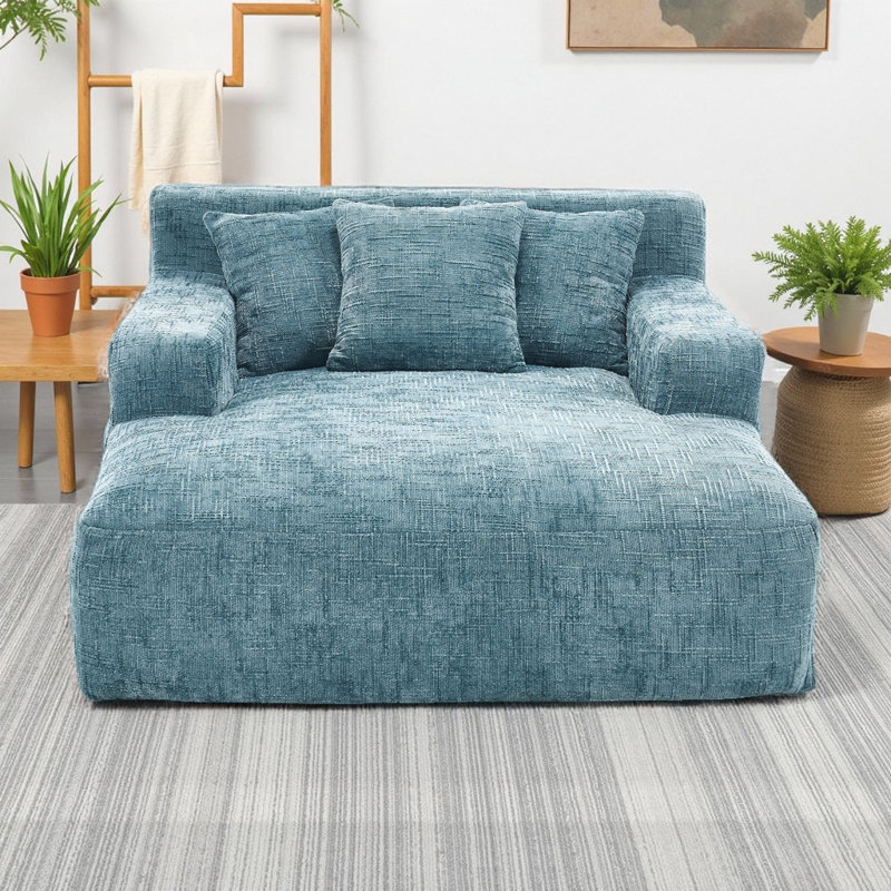 Canapé-lit Chenille Lazy avec 3 oreillers, Bleu menthe