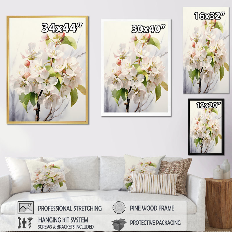 Cameley Apple Blossom translucide lueur III sur toile, Cadre simple noir, H 20 po x l 12 po x P 1 po