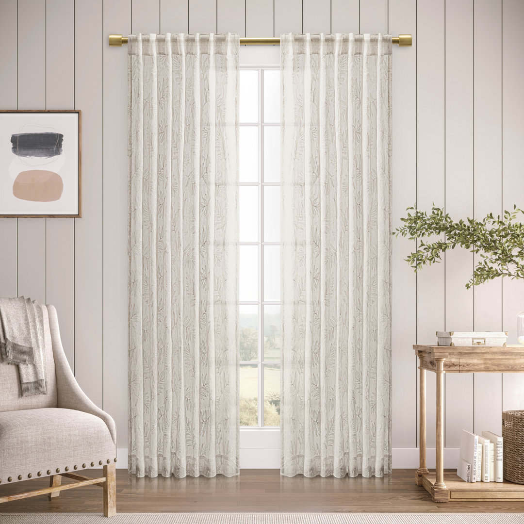 Roodhouse Premium Leaf Embroidered Semi-Sheer Rod Pocket Single Curtain Panel Red Barrel Studio® Curtain 