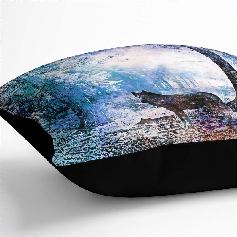 Wolf in a Magical Forest Cushion with Filling, Black, 55cm H x 55cm W x 20cm D