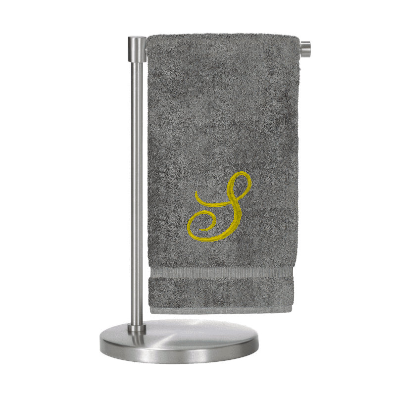 Serviettes de bain monogrammées - ensemble de 1 - lettre en script, S, Gris / Or