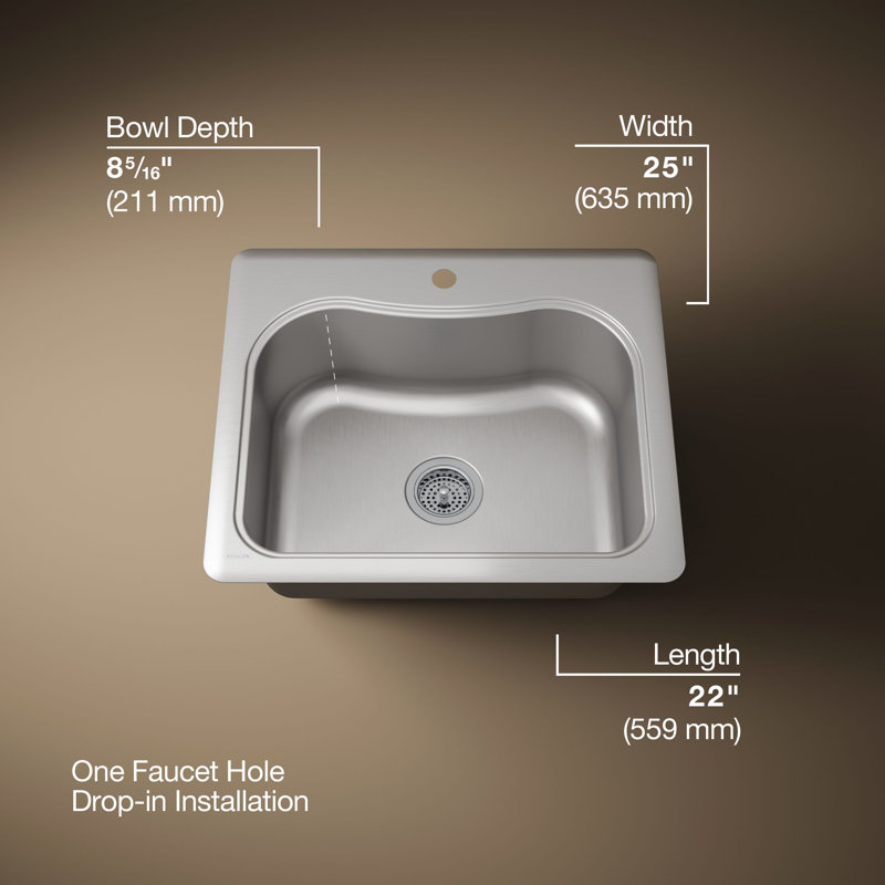 Staccato 25" L x 22" W x 8-5/16" Top-Mount Single-Bowl Kitchen Sink with Single Faucet Hole, 1 hole