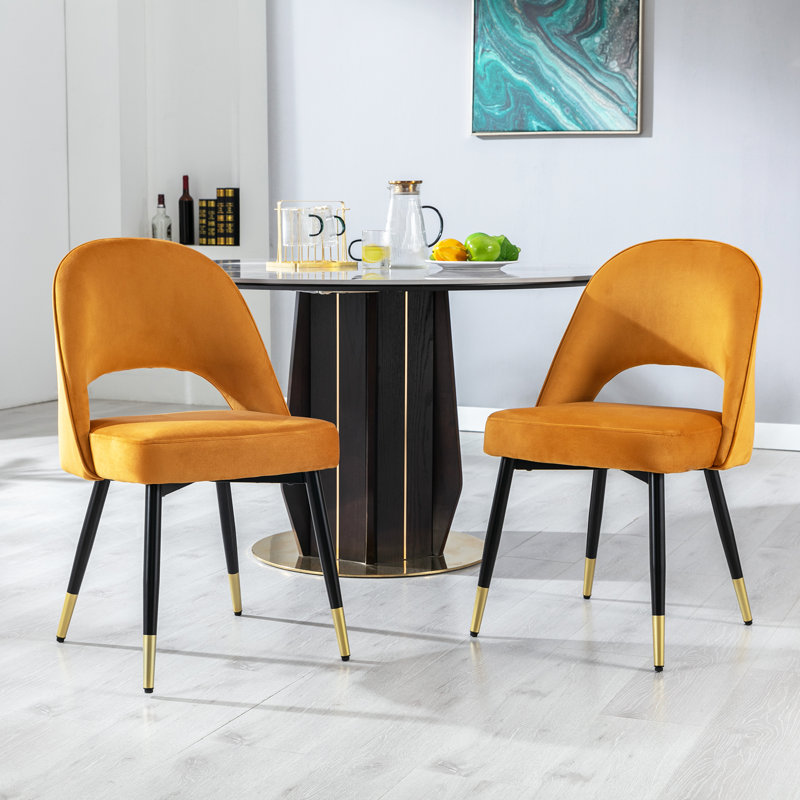 Adolina Modern Velvet Dining Chair Upholstered Armchair with Metal Legs, Yellow